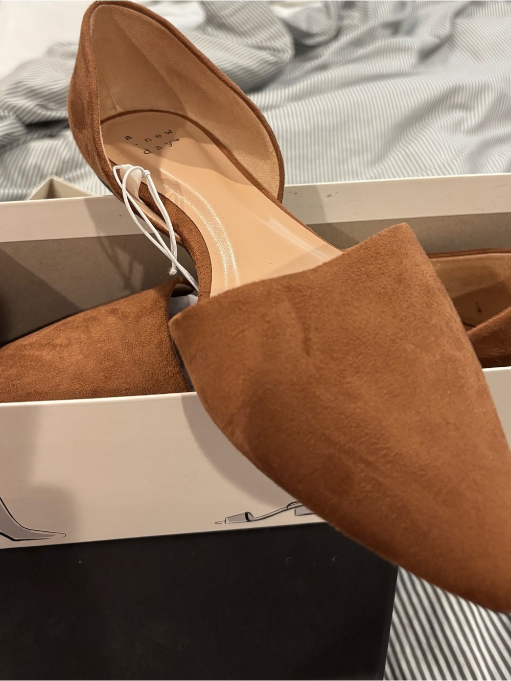 Women’s Pointed D'Orsay Flats in Suede Brown A New Day Size 9